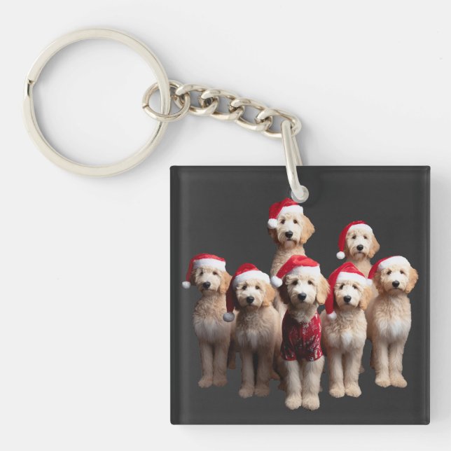 Christmas Goldendoodle, Xmas Labradoodle Dog Key Ring (Front)