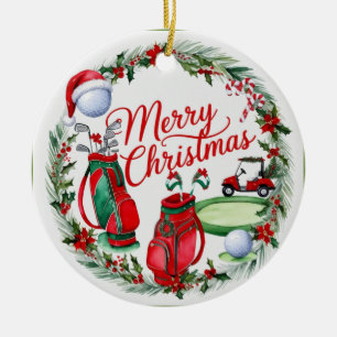 Christmas Golf Ball and Bag  Ceramic Tree Decoration