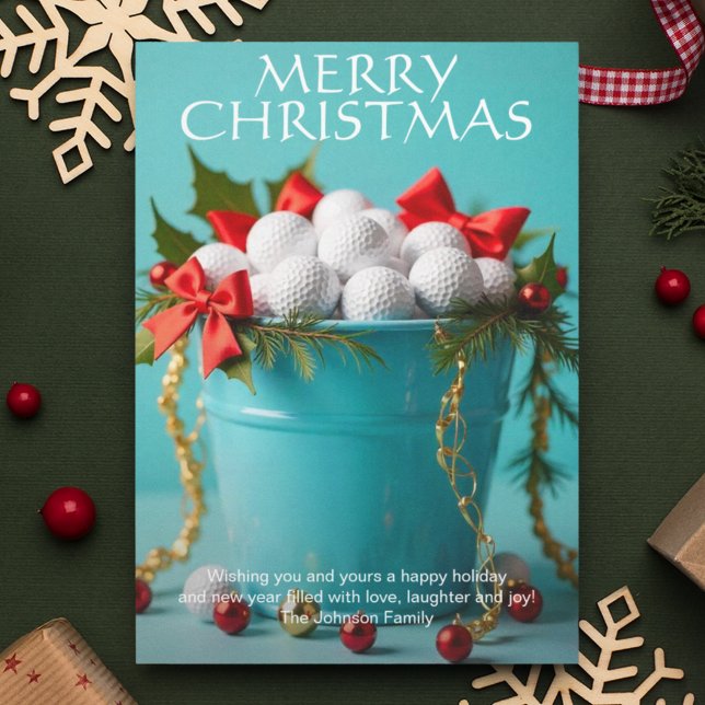 Christmas Golf Ball Bucket Photo Holiday Card (Creator Uploaded)