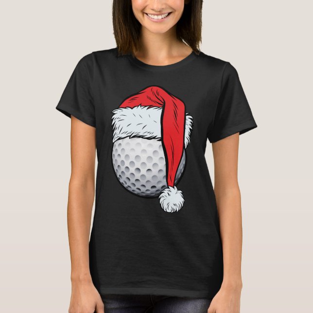 Christmas Golf Ball Santa Hat Funny Sport Xmas T-Shirt (Front)