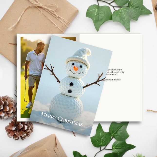 Christmas Golf Ball Snowman • Family Photo Holiday Card (Creator Uploaded)