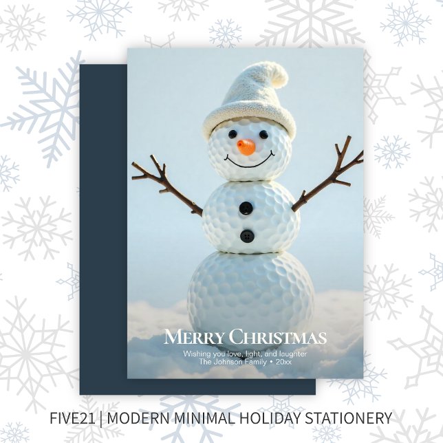 Christmas Golf Ball Snowman • Navy Blue Holiday Card (Creator Uploaded)
