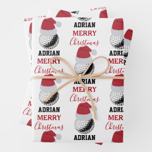 Christmas Golf Ball Sports Custom Name Wrapping Paper Sheet
