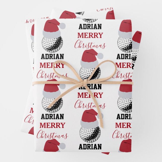 Christmas Golf Ball Sports Custom Name Wrapping Paper Sheet (In situ)