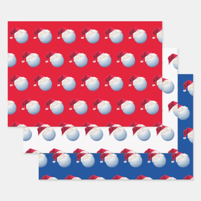 Christmas Golf Ball Sports Santa Holiday Set Wrapping Paper Sheet (Set)