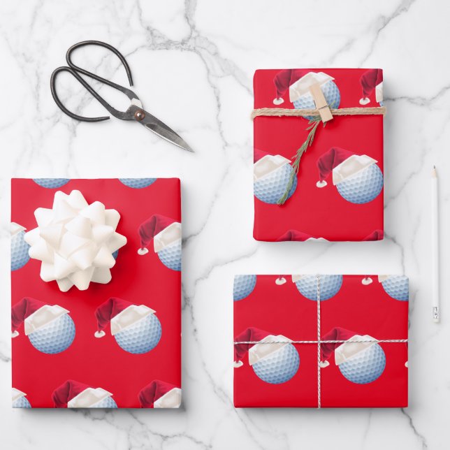 Christmas Golf Ball Sports Santa Holiday Set Wrapping Paper Sheet (Front)