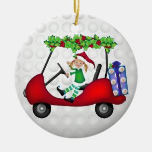 Christmas Golf Cart with Elf 1 Ceramic Tree Decoration
