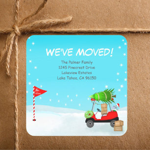Christmas Golf Cart With Moving Boxes Golf  Square Sticker
