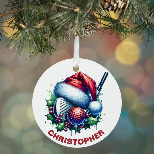 Christmas Golf Club & Ball Custom Name Metal Tree Decoration (Creator Uploaded)