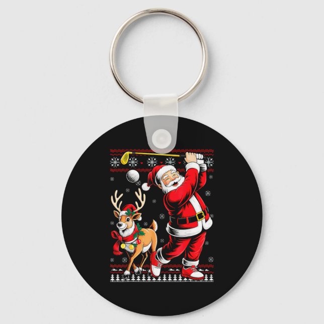 Christmas Golf Santa Golfer Christmas Pajama Reind Key Ring (Front)