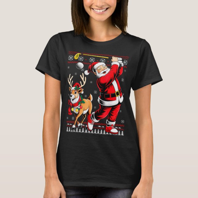 Christmas Golf Santa Golfer Christmas Pajama Reind T-Shirt (Front)