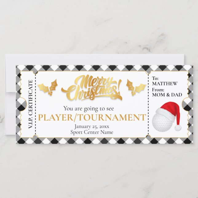 Christmas Golf Ticket, Surprise Gift Voucher (Front)