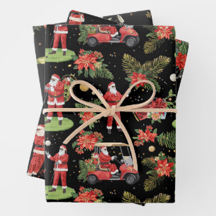 Christmas Golf Winter Santa Watercolor Pattern Wrapping Paper Sheet
