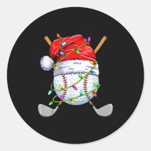 Christmas Golfball Playe Santa Golfer Xmas Funny G Classic Round Sticker