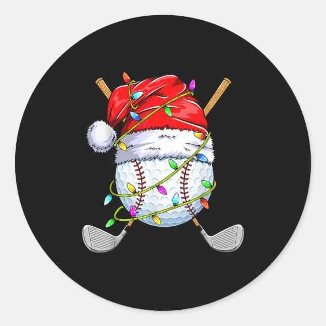 Christmas Golfball Playe Santa Golfer Xmas Funny G Classic Round Sticker (Front)
