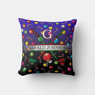 Christmas Golfer Monogram  Design Cushion