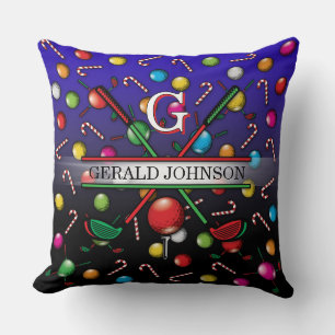 Christmas Golfer Monogram Design Cushion