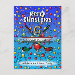 Christmas Golfer Monogram  Design Holiday Postcard