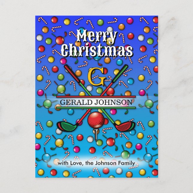 Christmas Golfer Monogram  Design Holiday Postcard (Front)