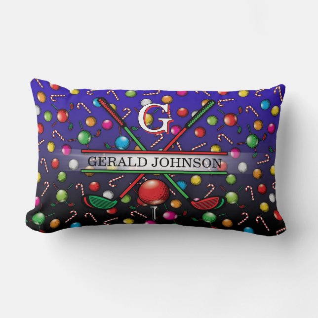 Christmas Golfer Monogram  Design Lumbar Cushion (Front)
