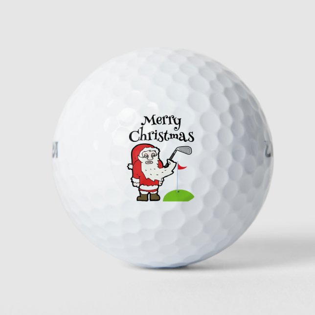 Christmas Golfer with Santa Claus hold golf iron   Golf Balls (Front)