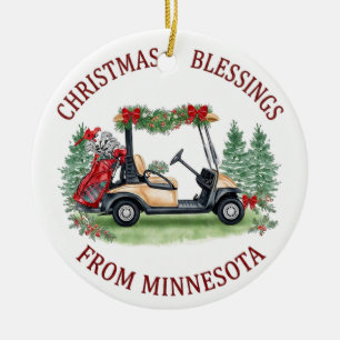 Christmas Golfing in Minnesota Holiday Ceramic Tree Decoration