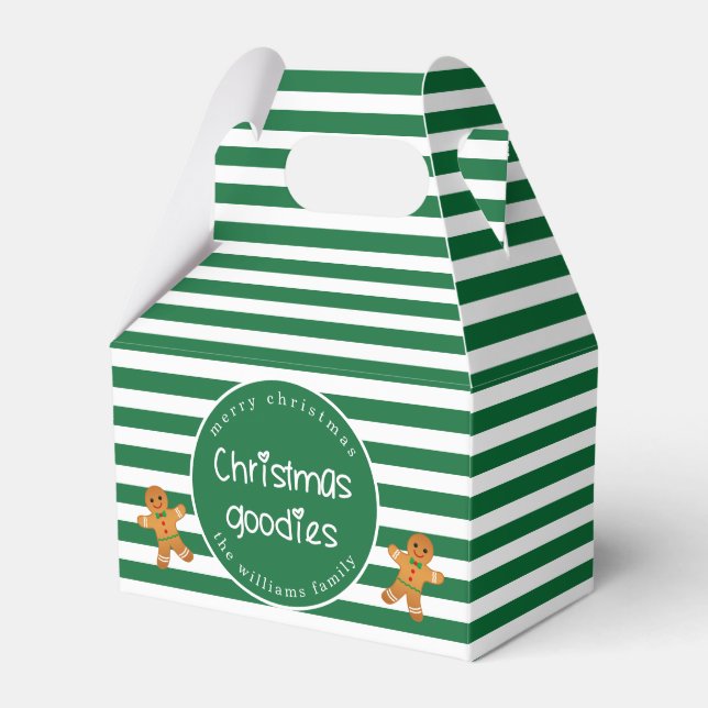 Christmas Goodies - Personalised Green Striped Favour Box (Front Side)
