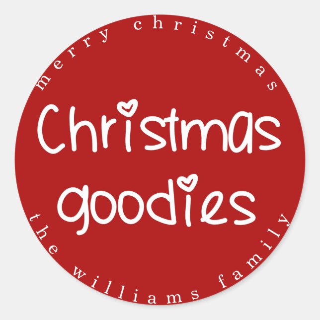 Christmas Goodies - Personalised Red Classic Round Sticker (Front)