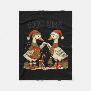 Christmas Goose Bumps Funny Santa Goose Couple  Fleece Blanket