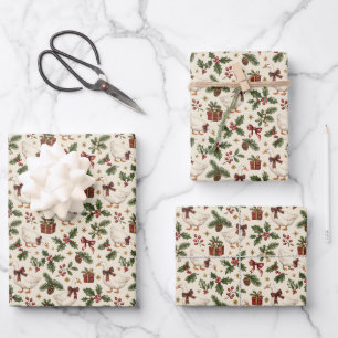Christmas Goose Evergreens Holly Botanicals Wrapping Paper Sheet