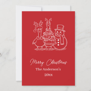 Christmas Goose Family Doodle red modern Holiday Card