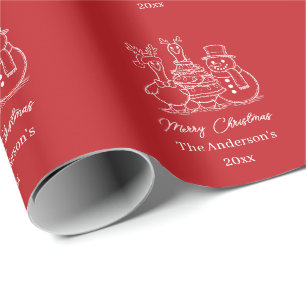 Christmas Goose Family Doodle red modern Wrapping Paper