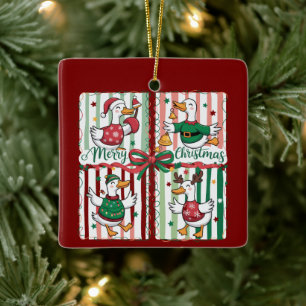 Christmas Goose Funny Holiday Animal Reindeer Duck Ceramic Ornament
