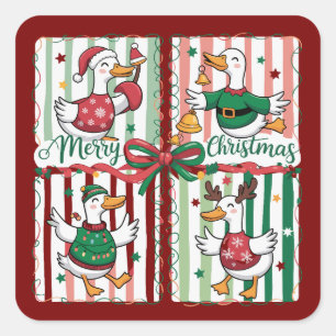Christmas Goose Funny Holiday Animal Reindeer Duck Square Sticker