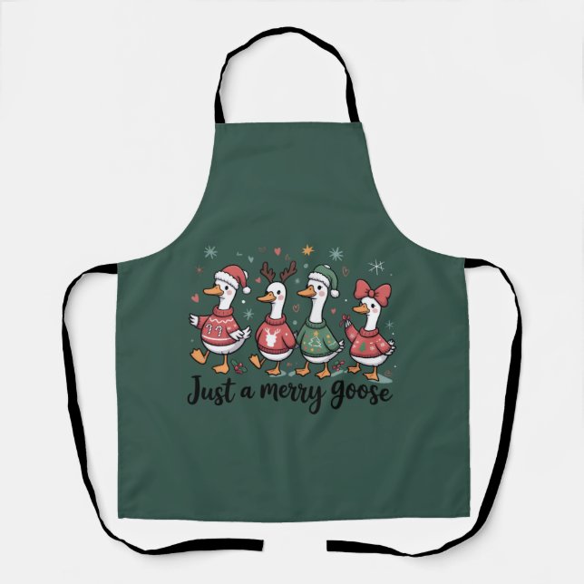 Christmas Goose Funny Just A Merry Goose Xmas Apron (Front)