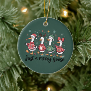 Christmas Goose Funny Just A Merry Goose Xmas Ceramic Tree Decoration