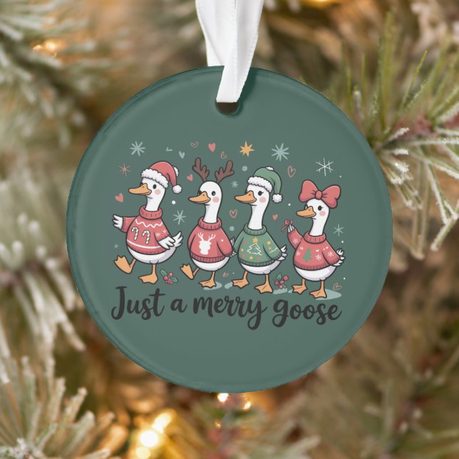 Christmas Goose Funny Just A Merry Goose Xmas Ornament (Tree)