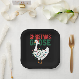 Christmas Goose Lights Cute Holiday  Paper Plate