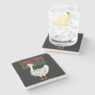 Christmas Goose Lights Cute Holiday Stone Coaster