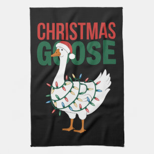 Christmas Goose Lights Cute Holiday Tea Towel