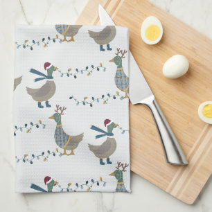 Christmas Goose On White Tea Towel
