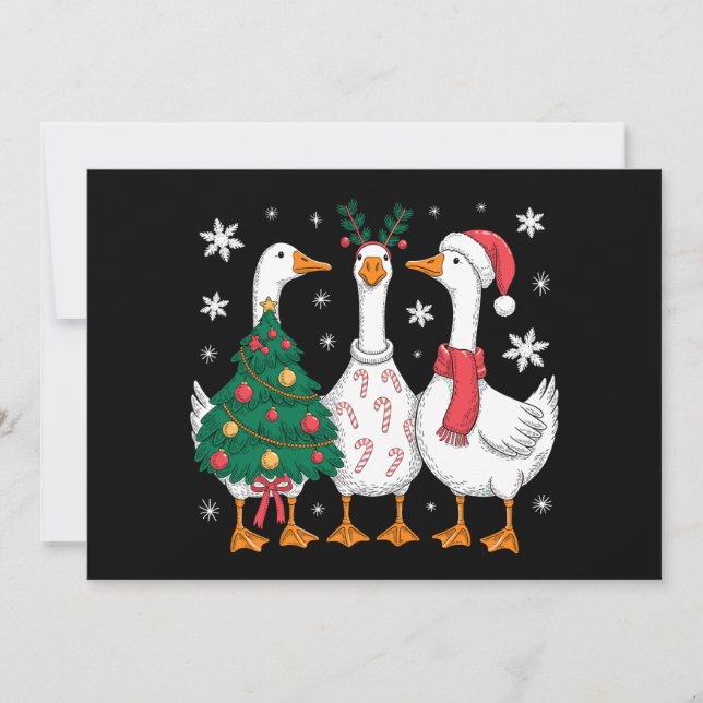 Christmas Goose Santa Hat Candy Cane Tree Xmas Invitation (Front)