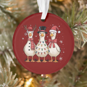 Christmas Goose Santa Silly Cute Snowman Xmas Ornament