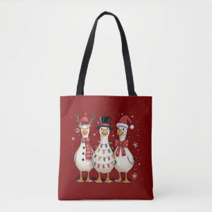 Christmas Goose Santa Silly Cute Snowman Xmas Tote Bag