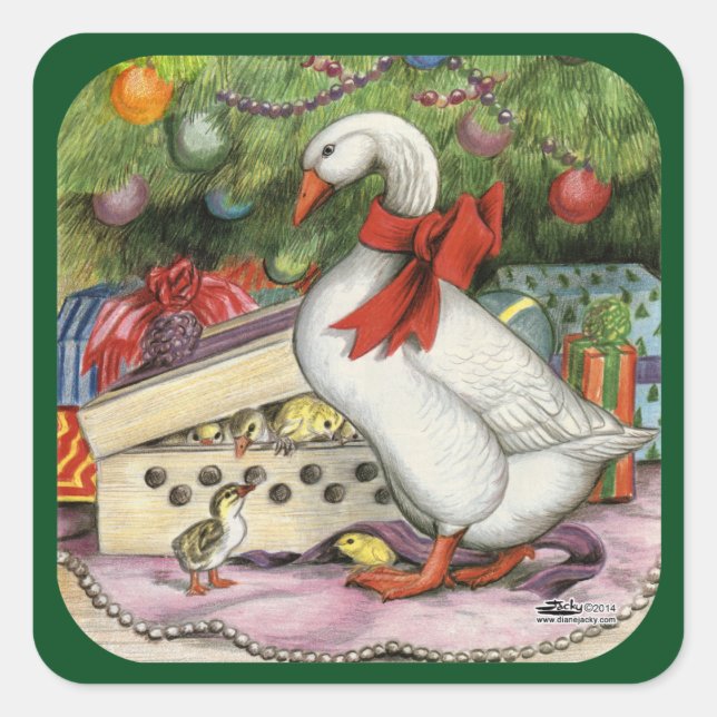 Christmas Goose Square Sticker (Front)