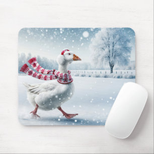 Christmas Goose Walking in Snowflakes Mouse Mat
