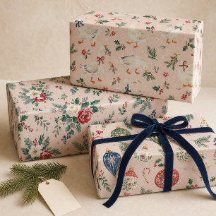 Christmas Goose Watercolor Wrapping Paper