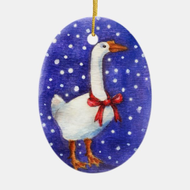 Christmas Goose with red bow ornament (Front)