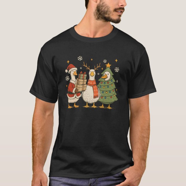 Christmas Goose Xmas Vibes Funny Silly Goose Reind T-Shirt (Front)