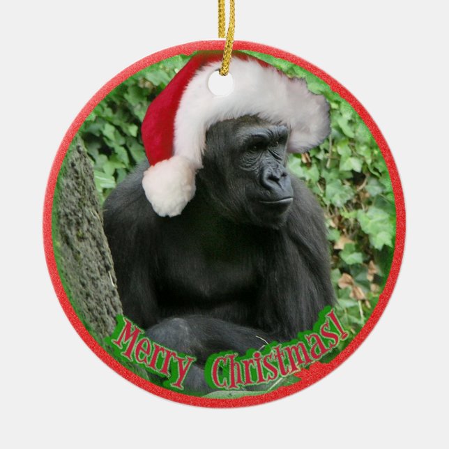 Christmas Gorilla Ceramic Tree Decoration (Front)